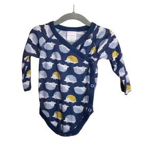 Hanna Andersson blue hedgehog kimono closure long sleeved onesie
